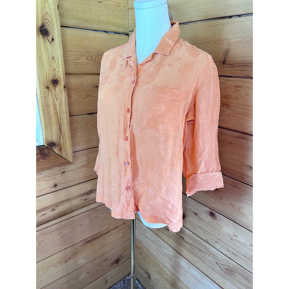 Vintage Silk Linen Blouse Womens Small Peach Pintuck Pleated Coldwater Creek